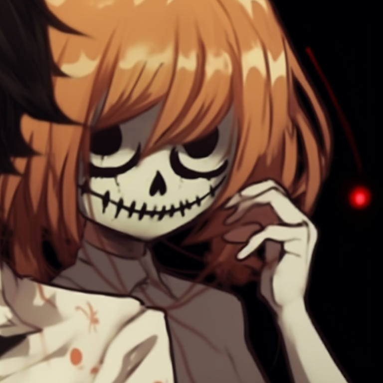 Two Death Note characters, grotesque and distorted features, enhancing the Halloween theme. versatile death note matching pfp halloween theme pfp for discord.