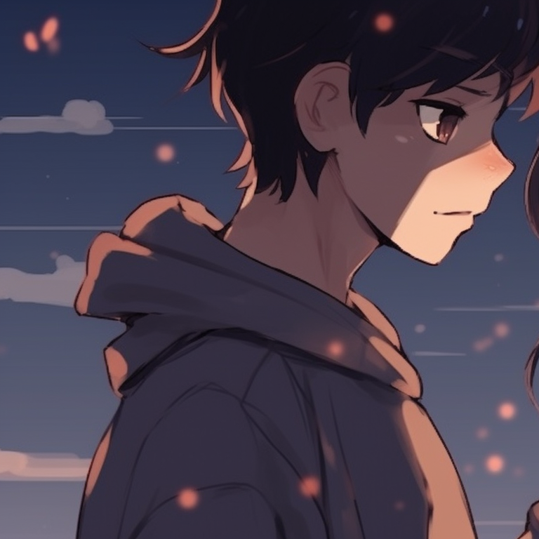 Two characters under a vibrant umbrella, contrast of bold color splashes and pastel tones. cute couple's matching pfp pfp for discord.