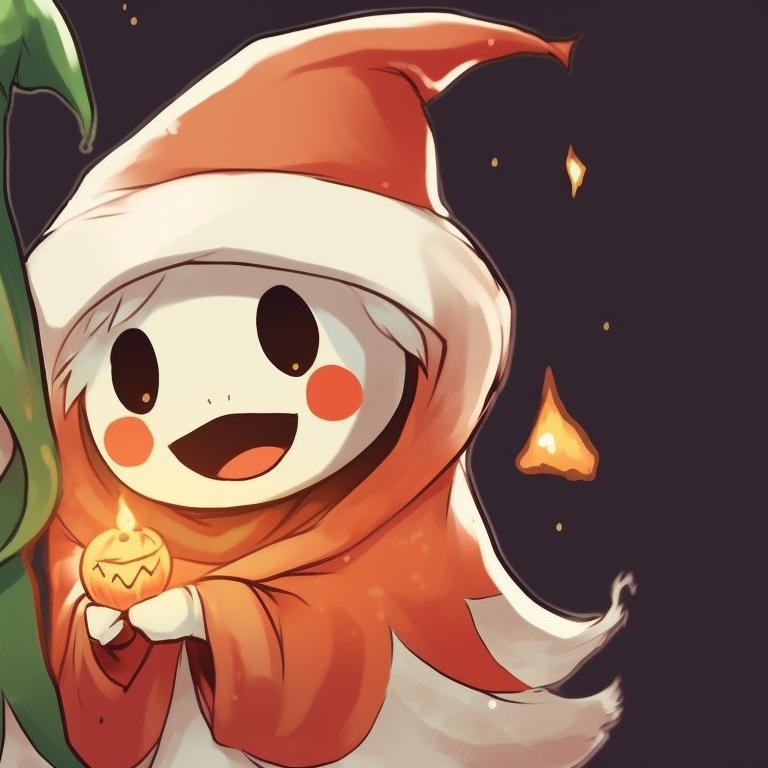 Two ghost characters with cute smiles, wearing Santa hats, and Christmas lights wrapped around them. fashionable matching cute ghost christmas pfp pfp for discord.
