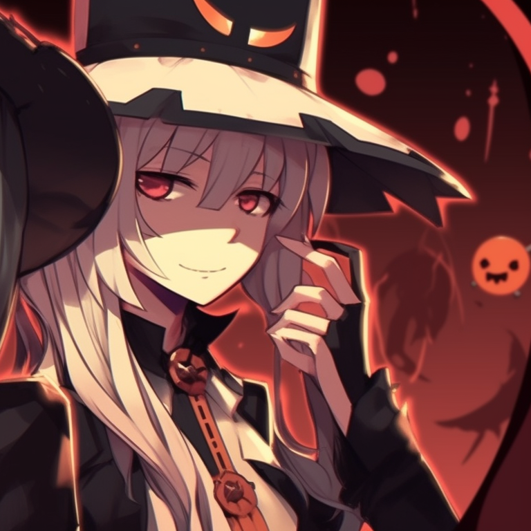 Two characters, one with glowing eyes and the other with a mischievous smile, against a twilight background animated halloween matching couple profile island pfp for discord.