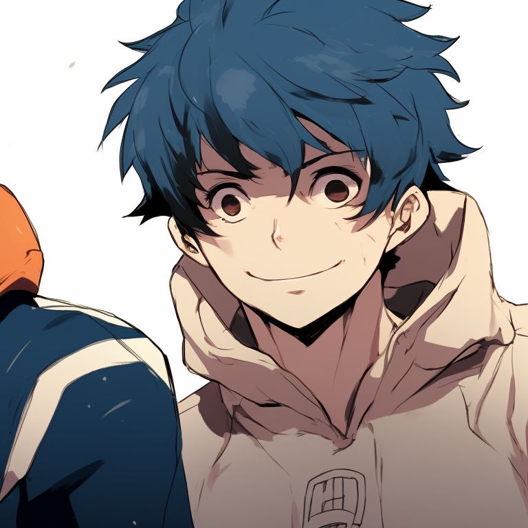 Two characters with a soccer ball, dynamic poses and vivid colors. blue lock matching pfp - male characters pfp for discord.