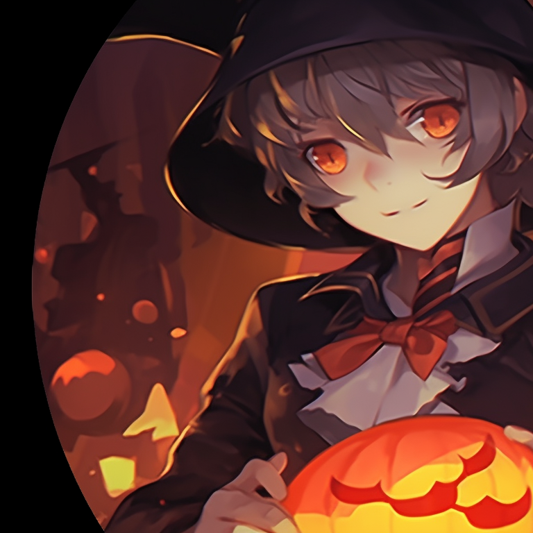 Two characters under a purple Halloween sky, bright costumes against a moody background. genshin inspired halloween matching pfp pfp for discord.