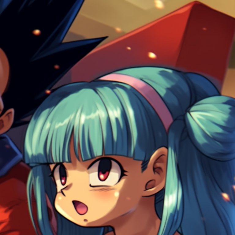 Bulma and Vegeta in their holiday attire, vibrant colors and a playful style. vegeta and bulma dragonball christmas pfp pairing pfp for discord.