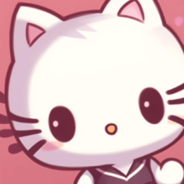 Two Hello Kitty characters connected by a cute item, clear lines and joyful expressions. cute matching hello kitty pfp pfp for discord.