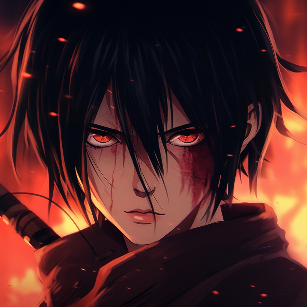 Eren engulfed in vivid flames, expressing his rage and determination, strong outlines. male fire anime pfp