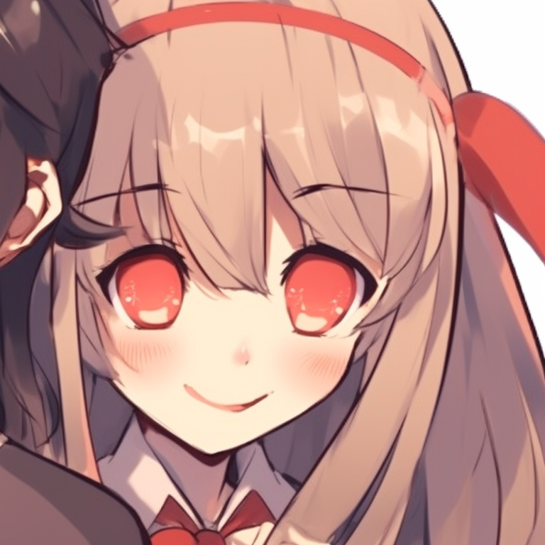 Two characters in school uniforms, bold colors and confident smiles, standing shoulder to shoulder. anime best friends matching pfp concepts pfp for discord.