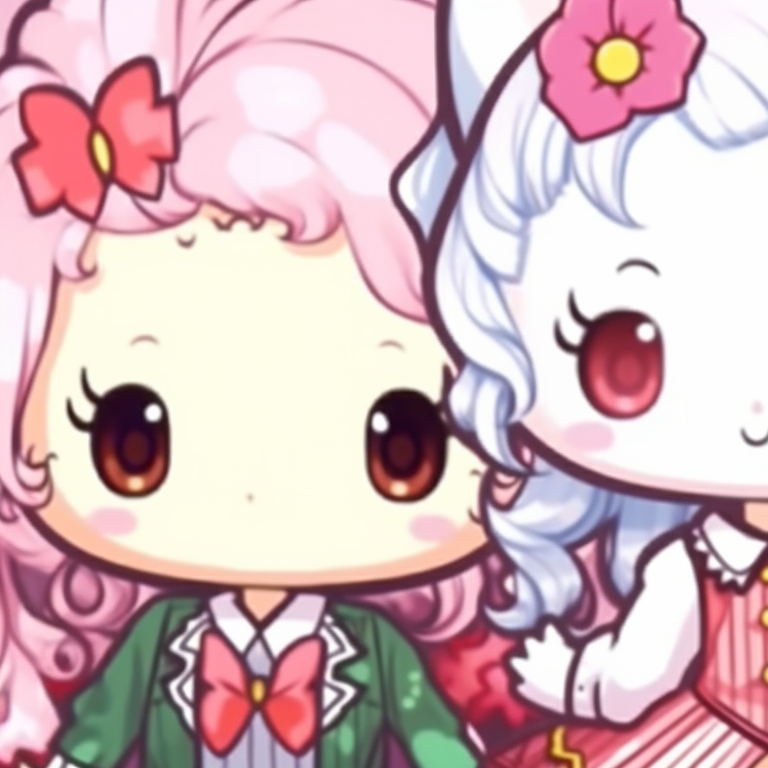 Hello Kitty characters in picnic setting, light and warm colors. hello kitty matching pfp designs pfp for discord.