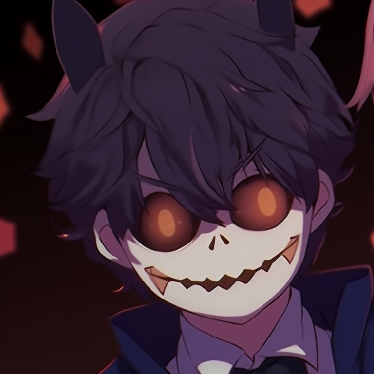 Two characters under the influence of a pumpkin-shaped charm, bringing about a surreal and whimsical Halloween scene. a silent voice anime characters for matching halloween theme pfp pfp for discord.