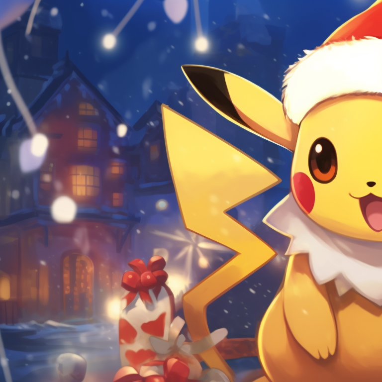 Eevee wearing a Santa hat, light snowfall in the background with a cool color palette. festive matching christmas pokemon pfp for adults pfp for discord.