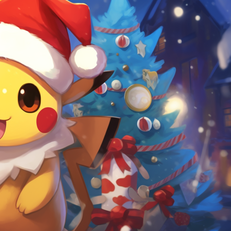 Eevee wearing a Santa hat, light snowfall in the background with a cool color palette. festive matching christmas pokemon pfp for adults pfp for discord.