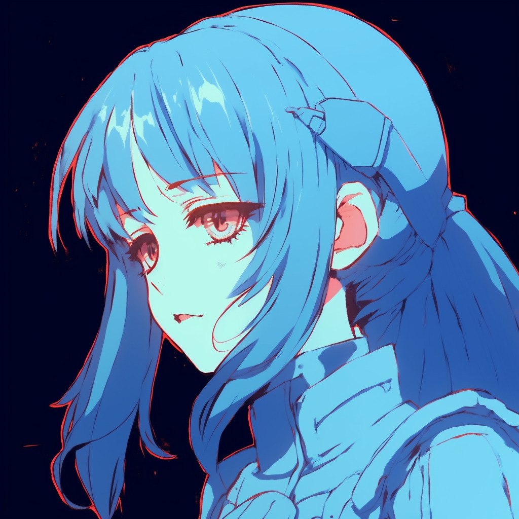 Rei Ayanami in a solemn pose, capturing her iconic stoic demeanor, simplistic design with pastel blues. light blue anime pfp