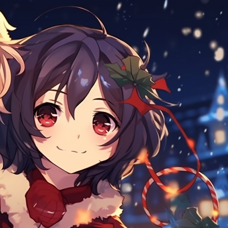 Two characters carol singing, detailed musical notes and expressive singing faces. cool christmas matching discord pfp inspiration pfp for discord.