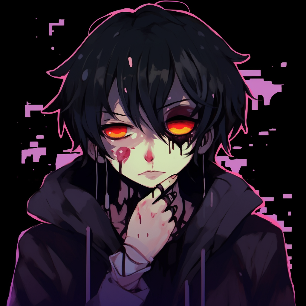 An anime character in emo attire weeping, with distinctive tear details and bold outlines. iconic emo pfp anime