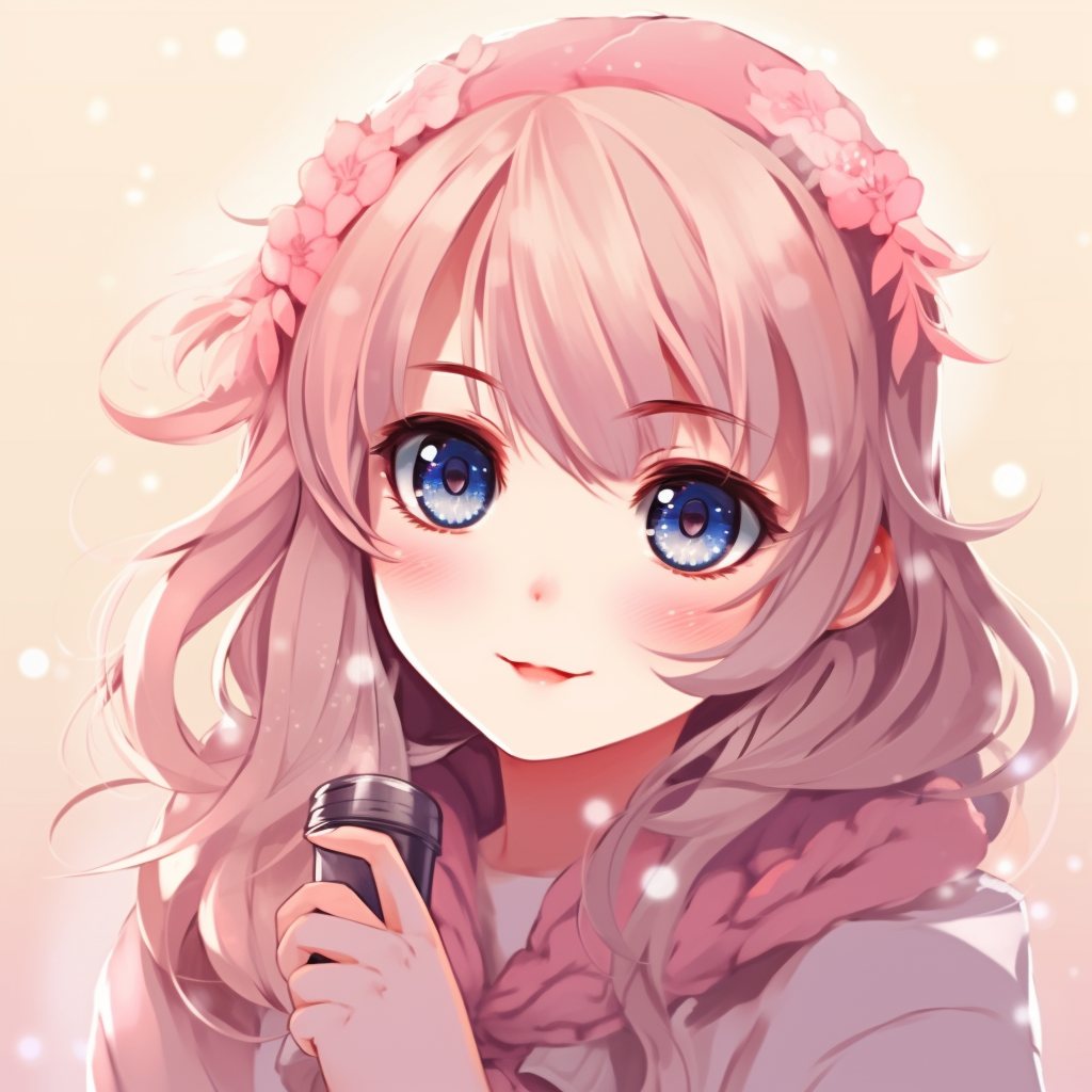 Chibi-style girl with elegant clothing and twinkling eyes, filled with dazzling colors and minimal line work. glamorous kawaii anime pfp choices