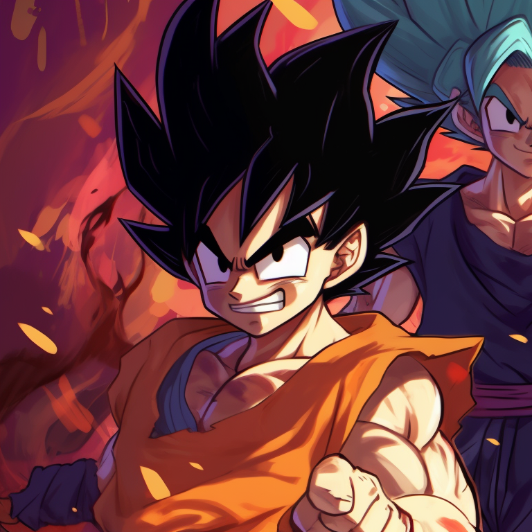 Goku and Vegeta dressed as iconic Halloween characters, guarding a graveyard, emphasized by muted, cooler tones and strong lines. goku and vegeta dragon ball halloween theme pfp pfp for discord.