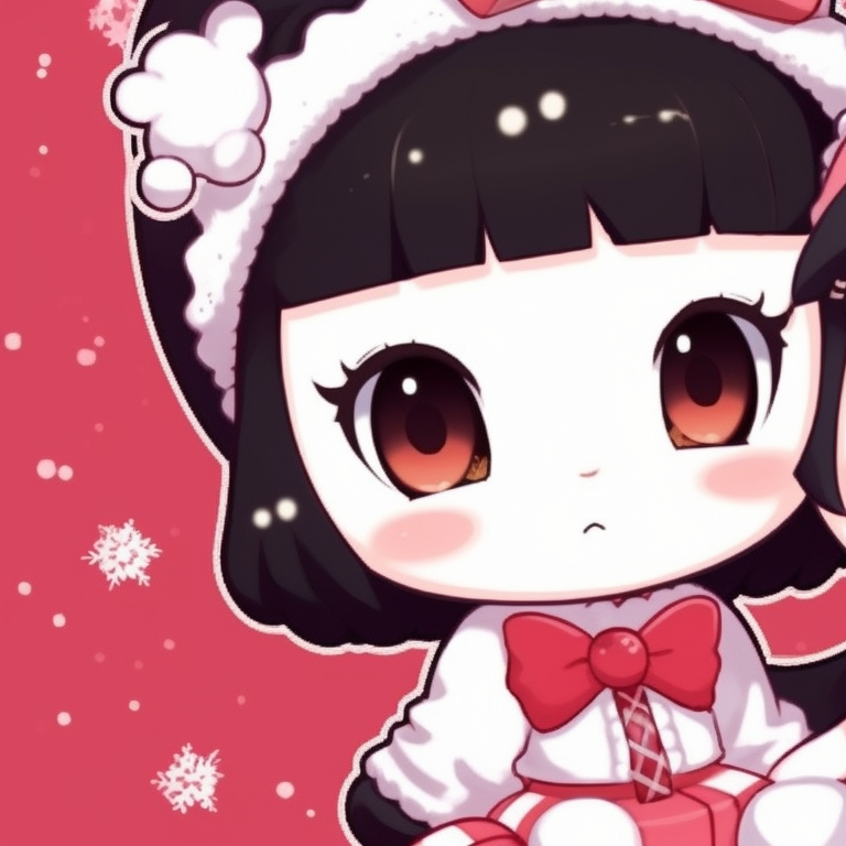 My Melody and Kuromi in a warm embrace, wearing matching red and white clothes. my melody and kuromi matching christmas pfp pfp for discord.