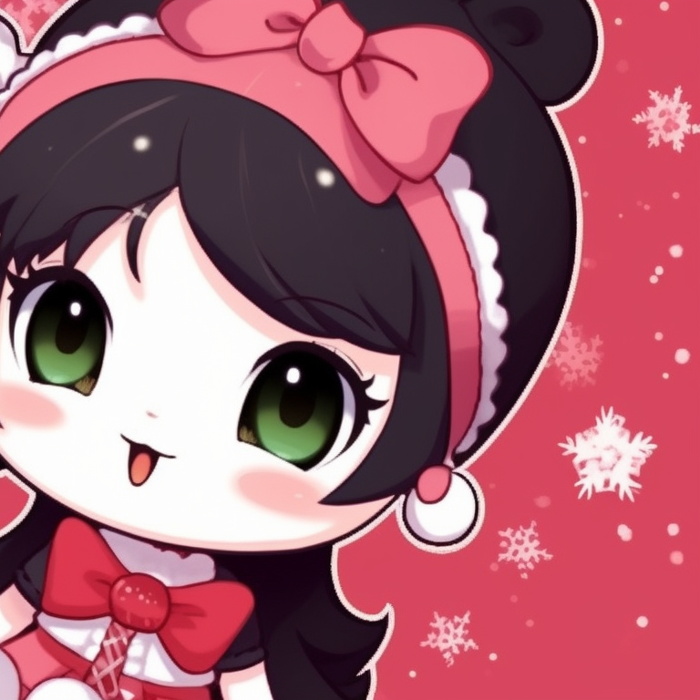 My Melody and Kuromi in a warm embrace, wearing matching red and white clothes. my melody and kuromi matching christmas pfp pfp for discord.