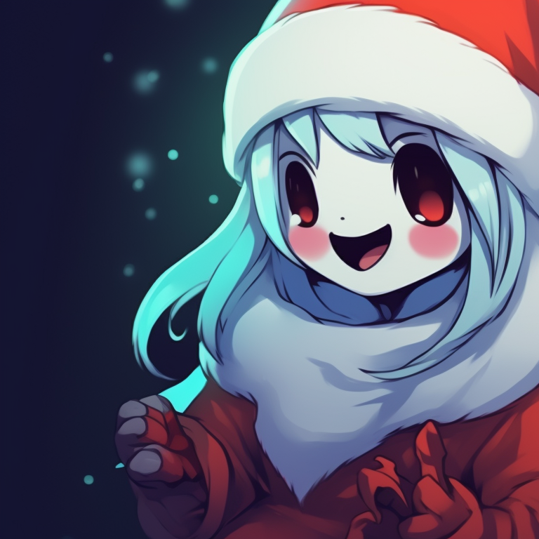Two ghost characters, one glowing under a Christmas tree and the other against a moonlit sky, deep contrasts and festive colors. creative matching christmas pfp ghost themes pfp for discord.