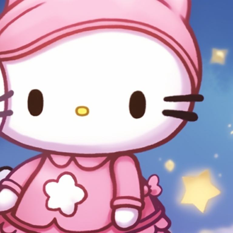 Close-up of Hello Kitty and Dear Daniel, painted with glittery stars and fine details. adorable matching hello kitty pfp pfp for discord.