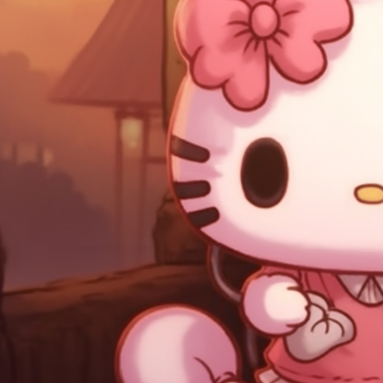 Two characters inside a Hello Kitty-styled bubble, warmly huddled together with soft colors. hello kitty themed matching pfp pfp for discord.