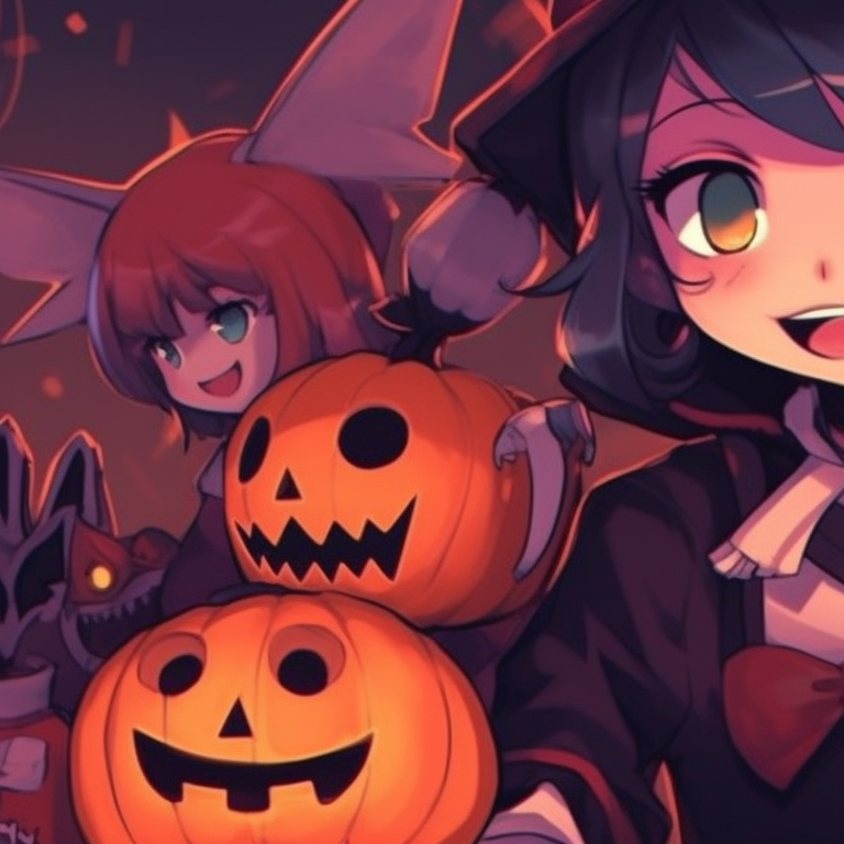 Two characters with spooky makeup, detailed designs and dark colors. group themed halloween pfp ideas pfp for discord.
