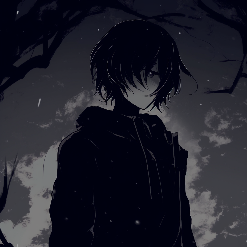 Dark anime character shrouded in shadows, emphasizing a brooding atmosphere and intricate details. dark aesthetic anime pfpHD, free download