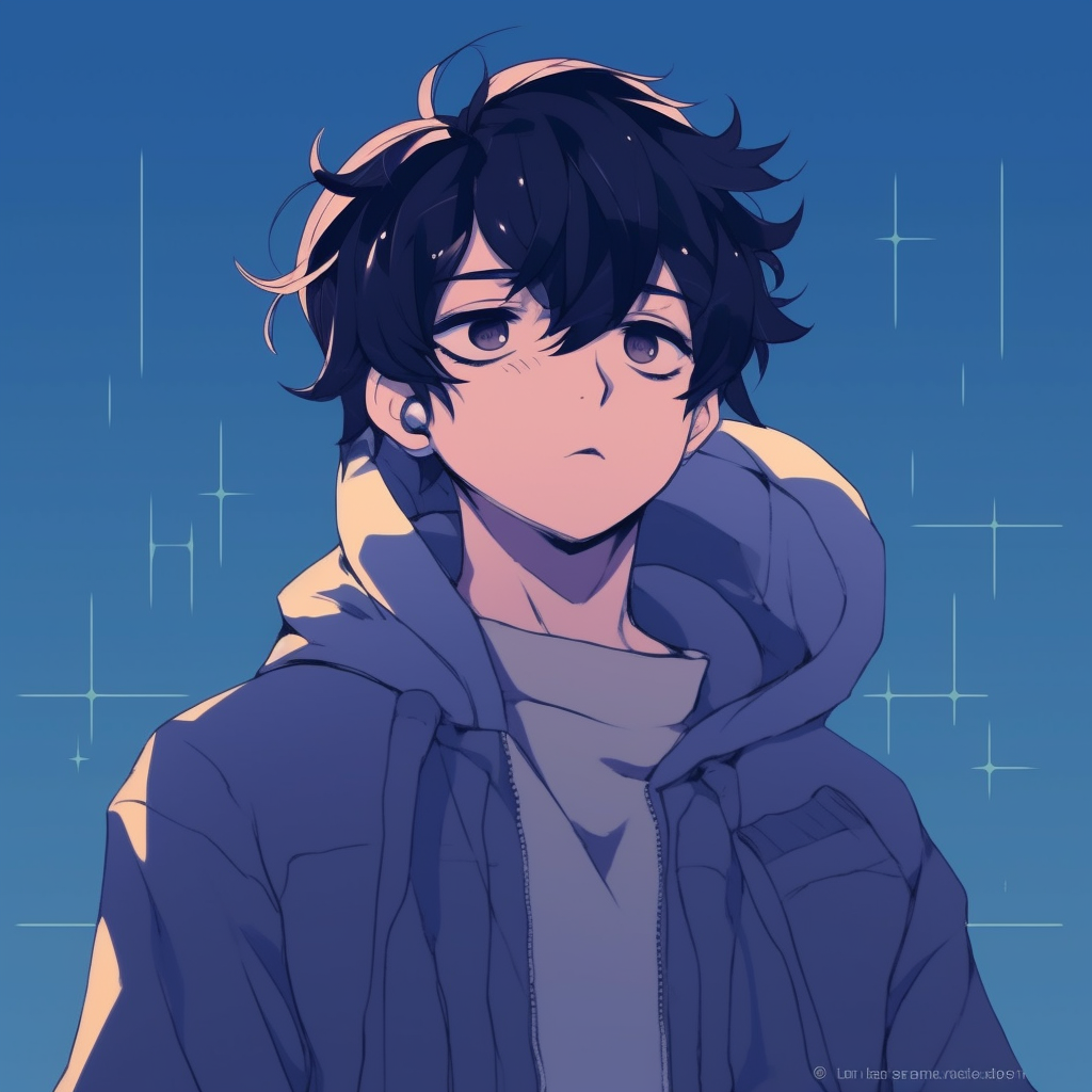 Silhouette of an anime character against the dusky twilight, wide range of tones and color transitions. modern chill anime pfp