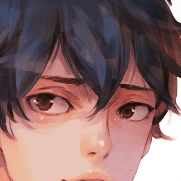 Two characters in slight touch, eye-contact, watercolor style with soft hues. pfp matching for couple models pfp for discord.