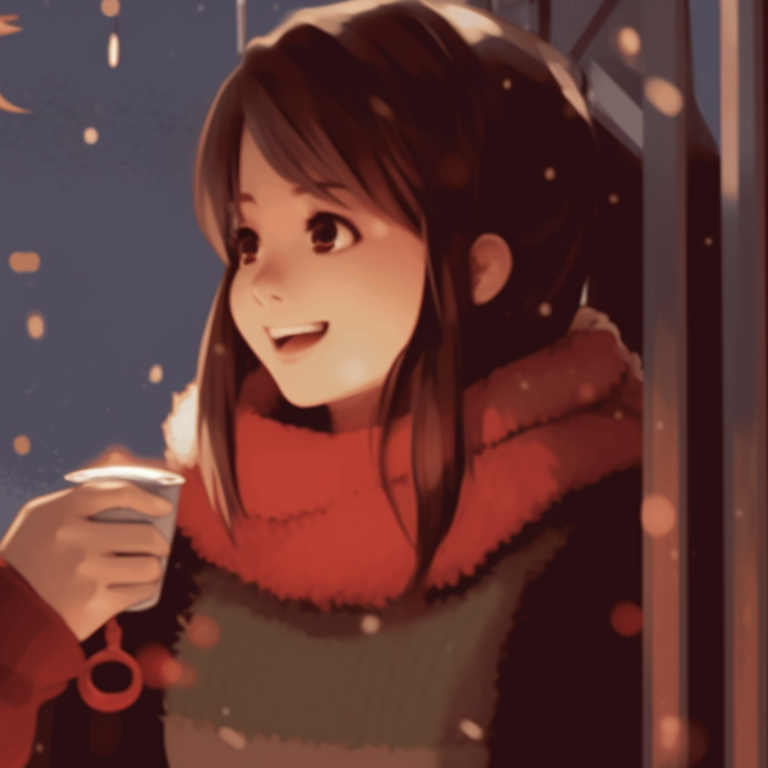 Two characters in comfy robes, soft colors and atmospheric lighting, sharing a peaceful moment by a fireplace. cozy matching gif christmas pfp pfp for discord.