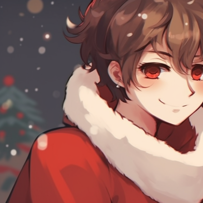 Two characters holding candy canes, traditional colors and festive outfits. classy matching christmas aesthetic pfp pfp for discord.