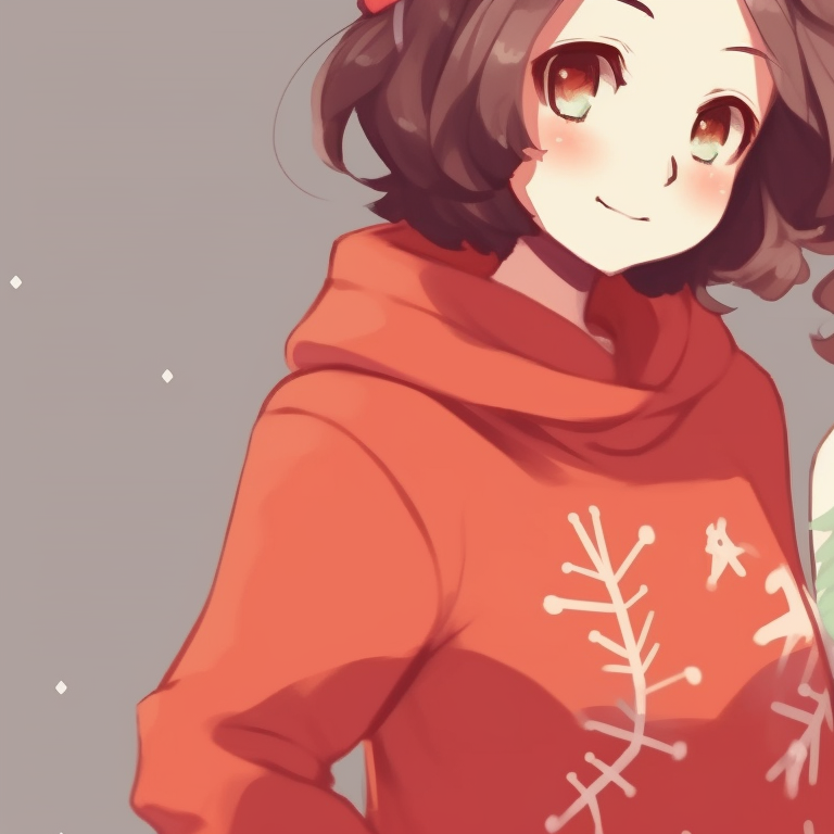 Two characters, detailed snowy background and warm color spectrum, sharing a moment over a cup of hot chocolate. christmas themed matching discord pfp for girls pfp for discord.