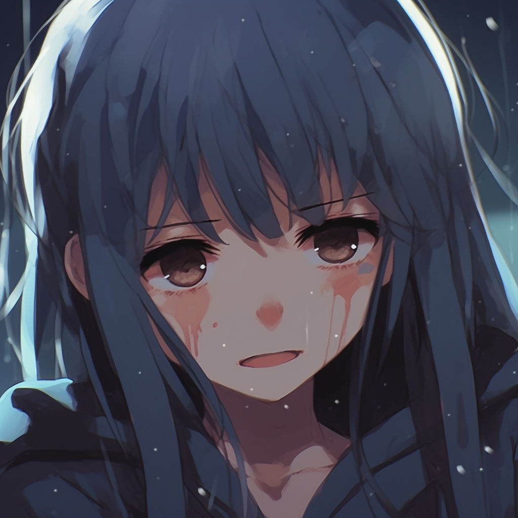 Depressed Anime Girl attempting to smile, subtle emphasis on the distressed expression and use of pale colors. depressed anime girl pfp for profiles pfp for discord.
