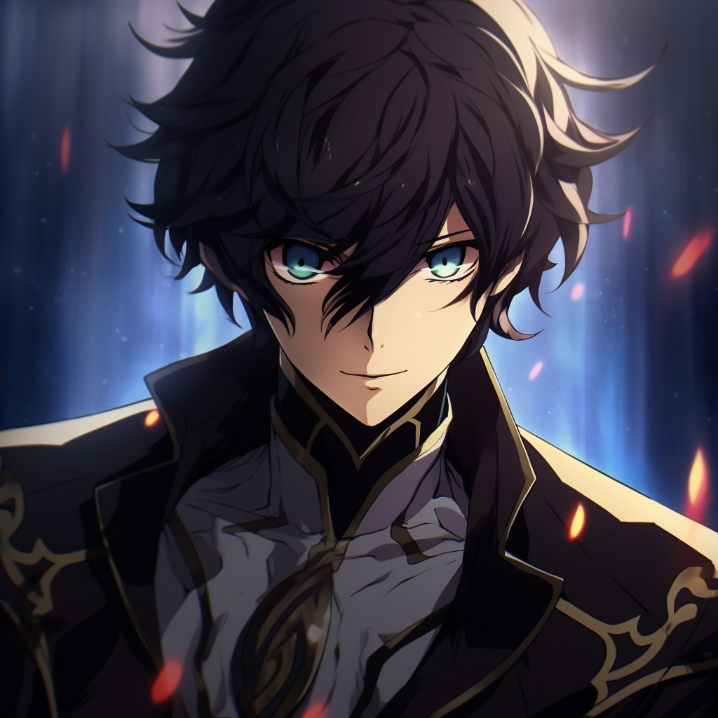 Portrait of Lelouch Lamperouge, detailed facial expression and character-specific hairstyle cool pfp anime characters pfp for discord.