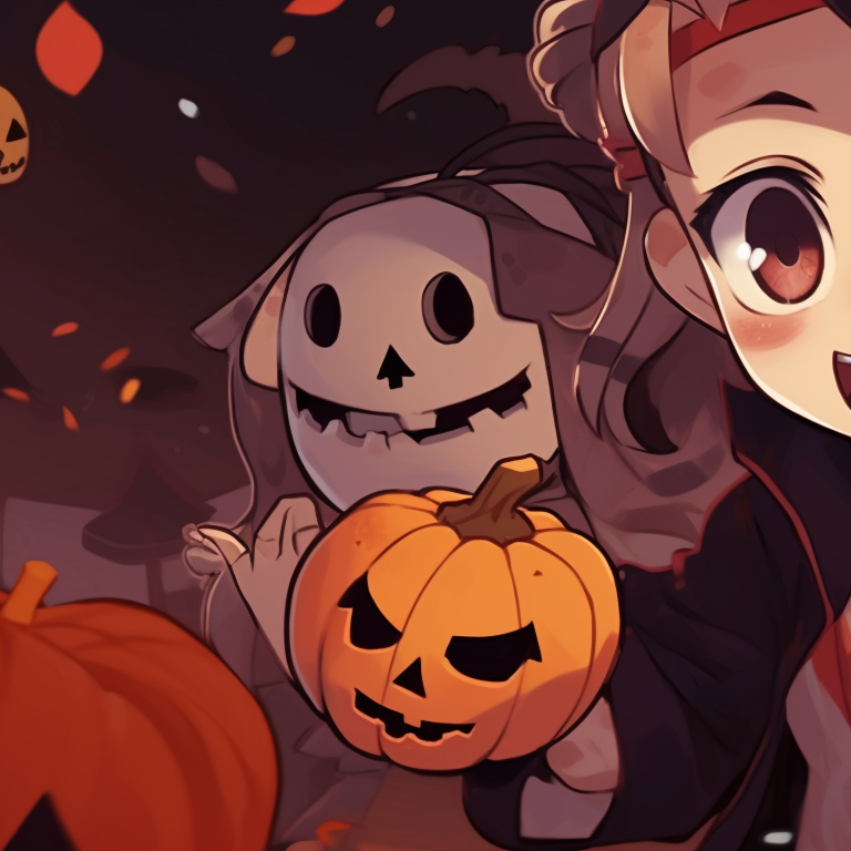 Zenitsu and Nezuko in matching witch and wizard costumes, with a haunted house backdrop and darker shading. halloween themed zenitsu and nezuko fanart pfp for discord.