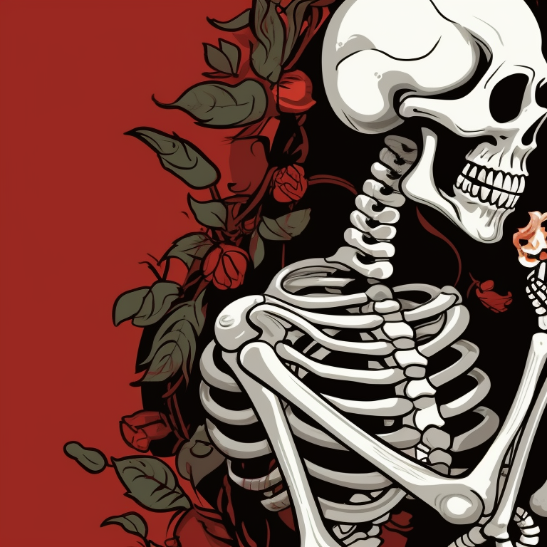 A sweet moment between two skeletons under the mistletoe, strong attention to the intricacy of the skeletal structure. skeletons kissing under mistletoe - matching christmas pfp pfp for discord.