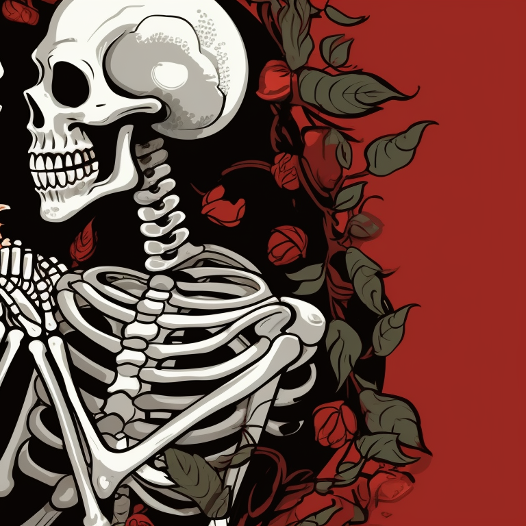 A sweet moment between two skeletons under the mistletoe, strong attention to the intricacy of the skeletal structure. skeletons kissing under mistletoe - matching christmas pfp pfp for discord.