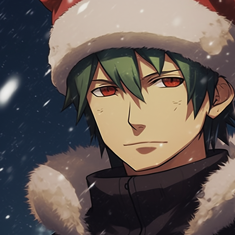 Naruto characters, standing ready for a christmas battle, drawn with strong lines and vibrant colors. best matching christmas naruto pfp pfp for discord.