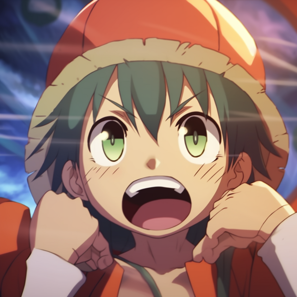 Close-up of Luffy's funny face, cartoony style and exaggerated features. funniest anime pfp ideas pfp for discord.