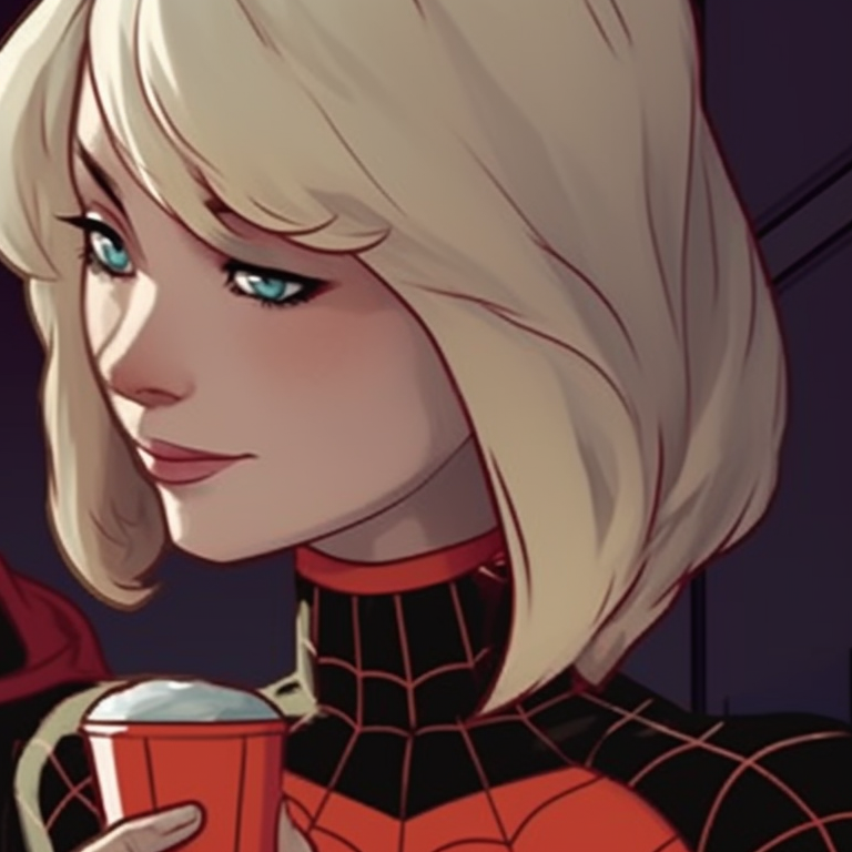 Gwen and Miles intertwined in an intricate pose, the color palette reflects their harmony. miles and gwen matching pfp personalities pfp for discord.