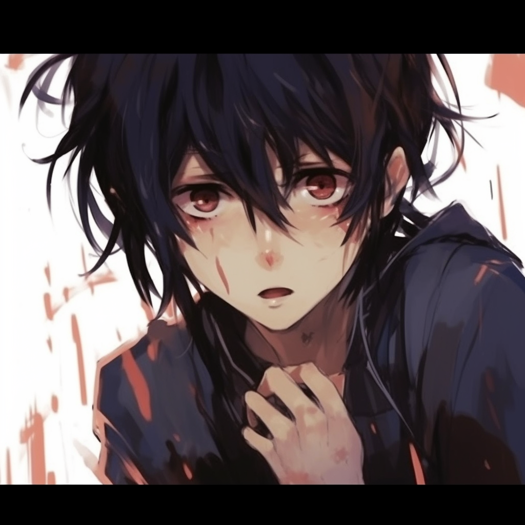 Partially concealed face of an anime character, intriguing expression and subtly highlighted contours. anime pfp sus character snapshots