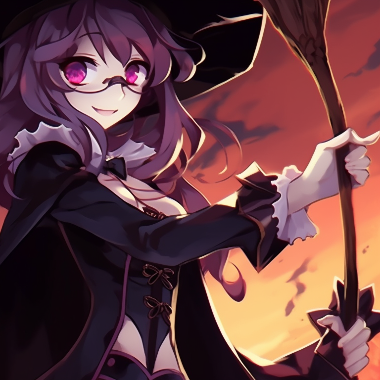Two characters surrounded by magical sparks, bright colors against a dark background and matching witch outfits. matching pfp for discord halloween theme: spooky pfp for discord.