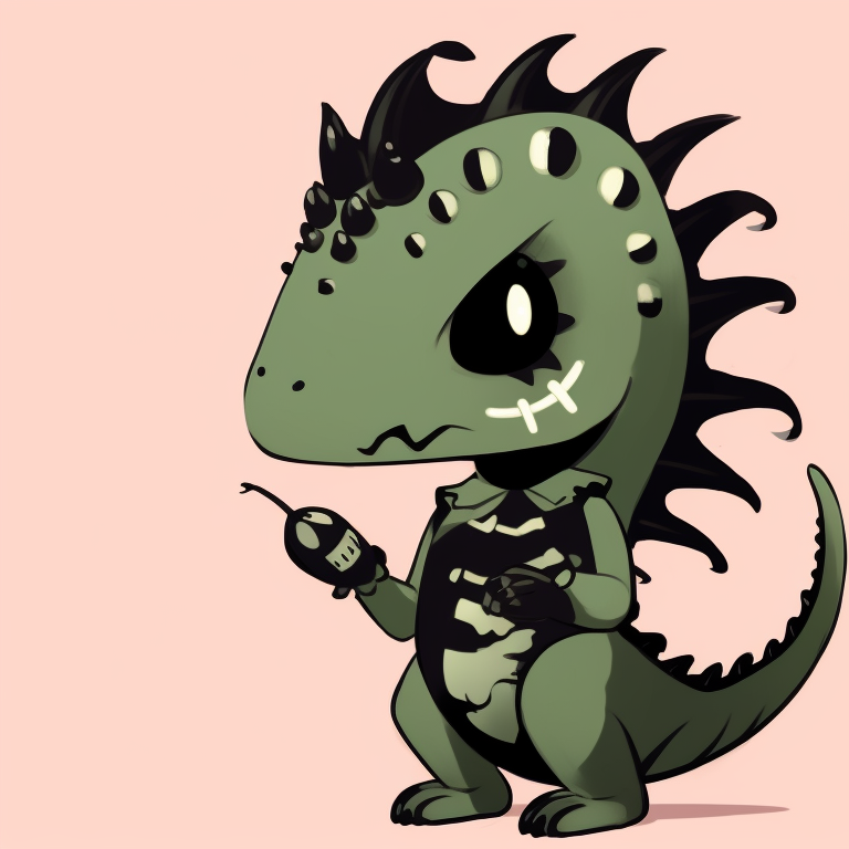 Two dinosaur characters, skeletal designs and stark black and white palette. artistic dino matching pfp halloween theme pfp for discord.