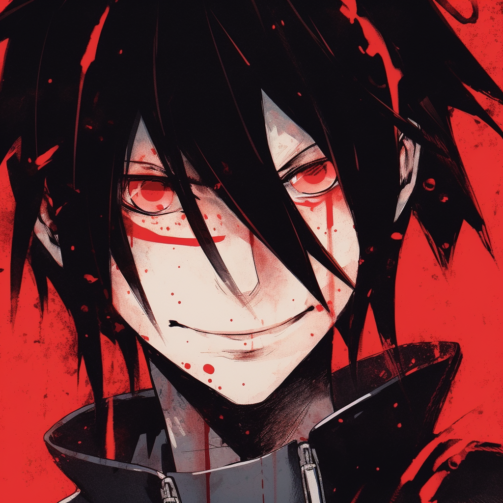 Sasuke Uchiha enmeshed in fiery red, showcasing sharp features and intense gaze. vibrant red pfp
