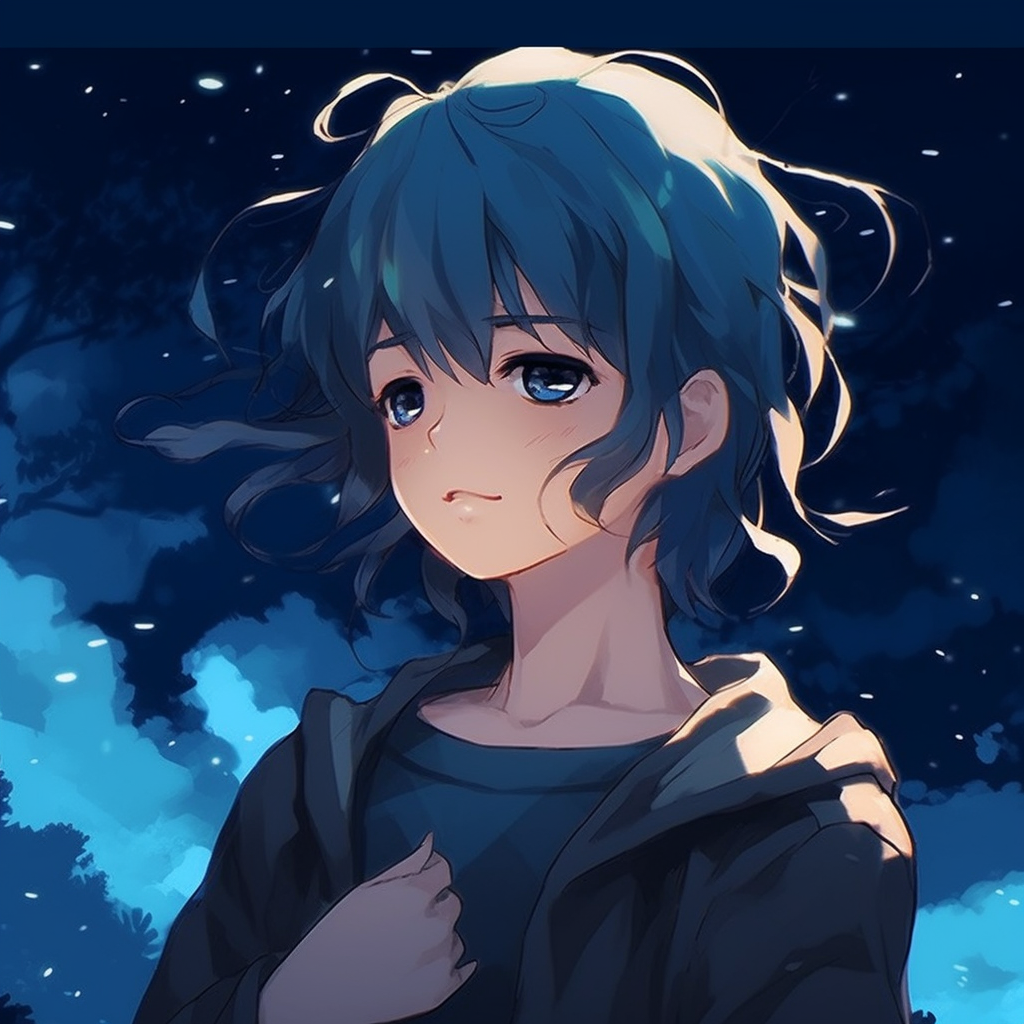Tranquil starlit scene, soft illumination on the character and detailed cosmic elements. gorgeous anime pfp aesthetic
