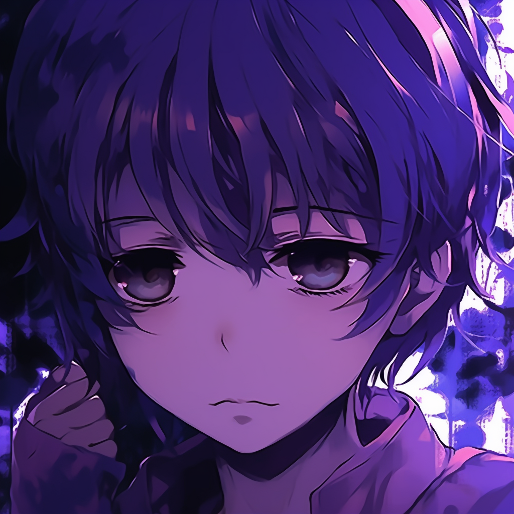 Anime character with captivating violet eyes, high contrast and bright hues. eye-catching purple anime boys