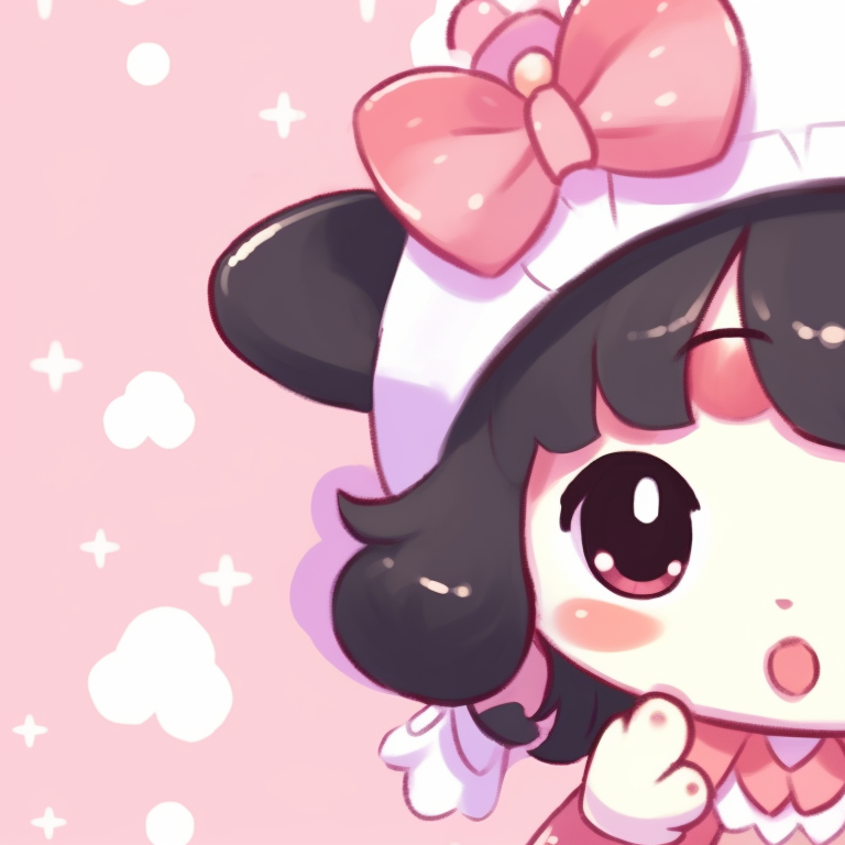 Two Sanrio characters, quirky fun animation, engaging in an adorable adventure. sanrio charming matching pfp pfp for discord.