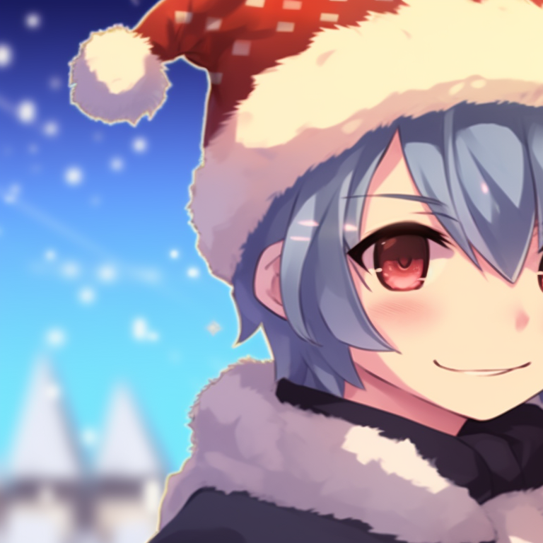 Two school pupils in cozy winter clothing, sharing a scarf, with snowflakes in the background. harmonizing christmas pfp for school pupils pfp for discord.