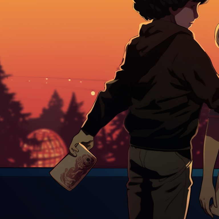 Eleven and Dustin again, wearing matching trick-or-treat bags, standing beneath a gnarled and creepy tree. stranger things matching pfp featuring halloween theme concept pfp for discord.