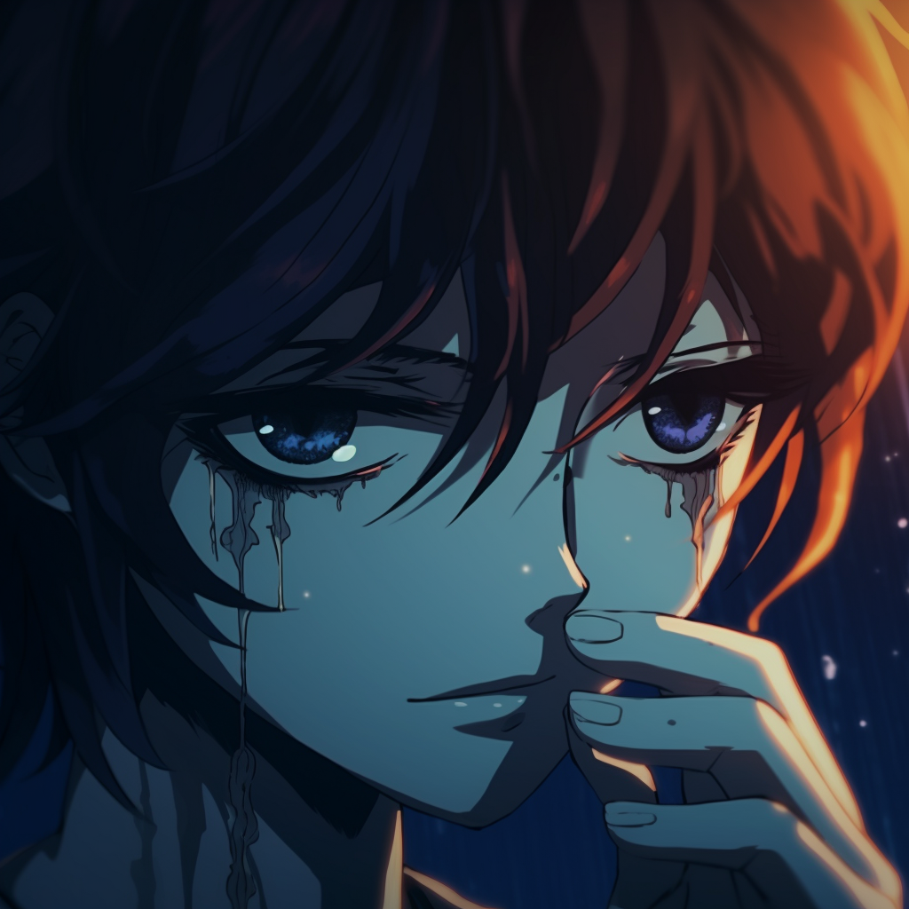 Detailed close-up of crying anime eyes in the moonlight, classic anime art style. poignant crying anime pfp pfp for discord.