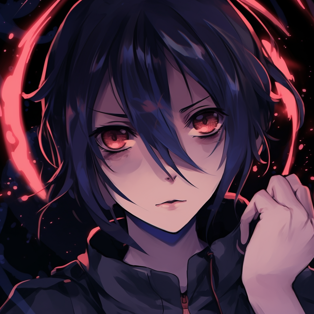 Sasuke Uchiha's Sharingan glowing in the dark, bold colors with intense contrast. 512x512 animated pfp